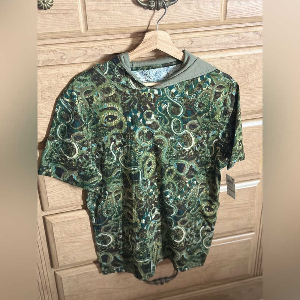 INC International | Green Tea Leaf Camouflage Pattern Play Hoodie T-Shirt | Sz:S - Picture 13 of 14